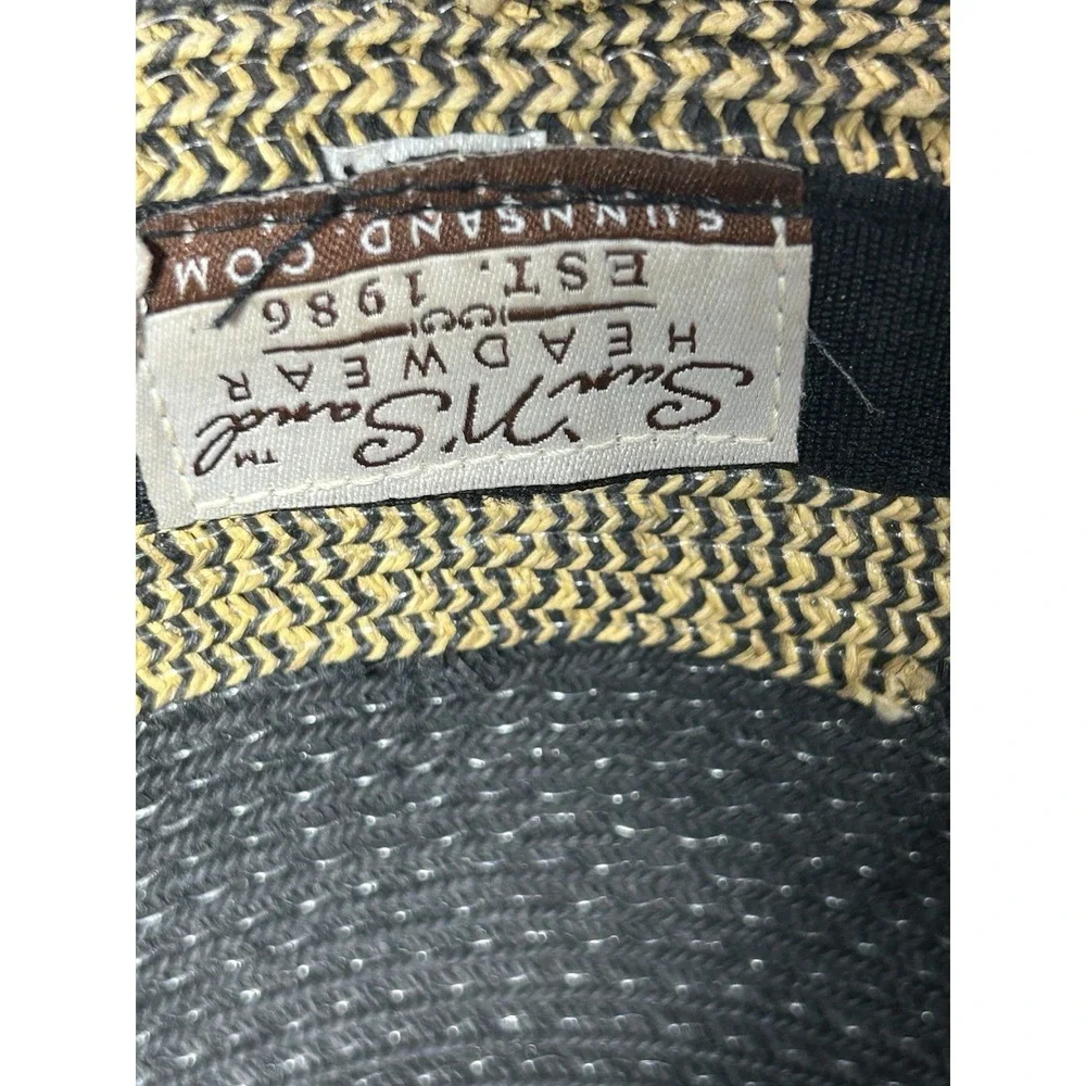 Sun N Sand Headwear Womens Boater Sun Hat‎ Black Tan Striped Wide Brim OS